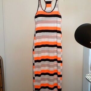 "VESTIDO" tank maxi dress, orange/Black stripes tall / medium